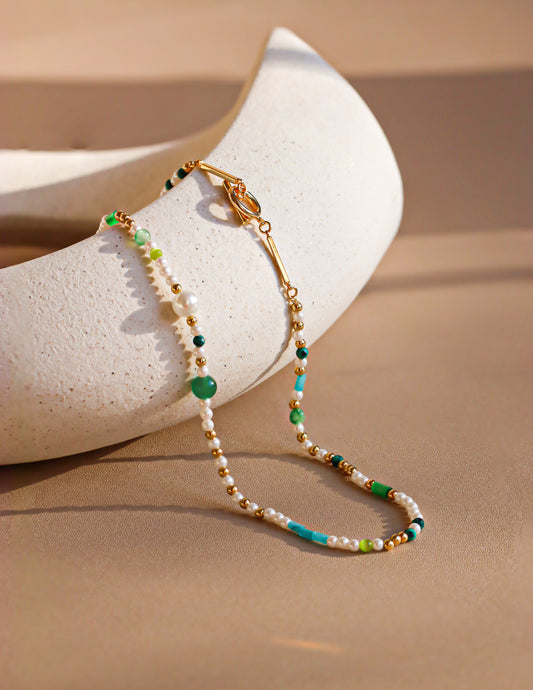 Natural Stone and Pearls Necklace