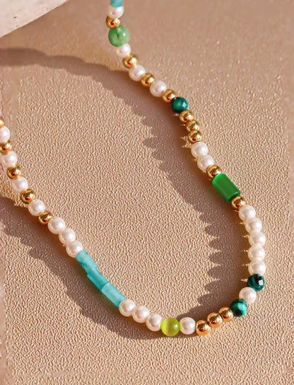 Natural Stone and Pearls Necklace