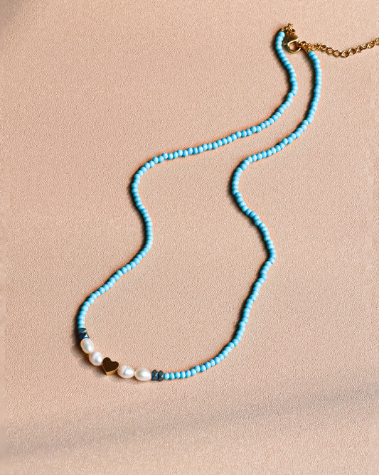 Turquoise Pearl Heart Necklace