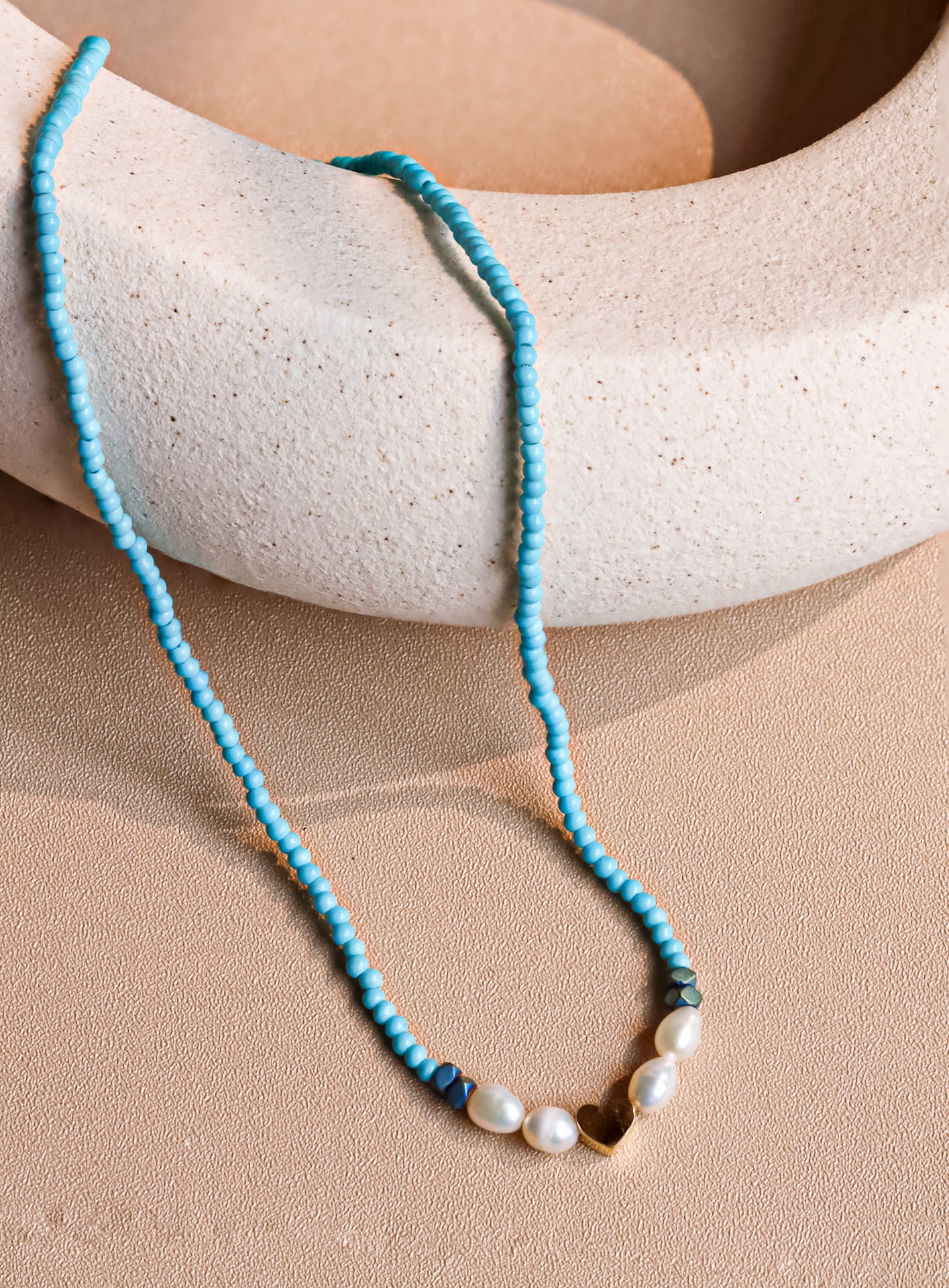 Turquoise Pearl Heart Necklace