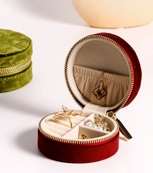 Small Round Jewelry Storage Box Velvet Ring Holder | Traveller