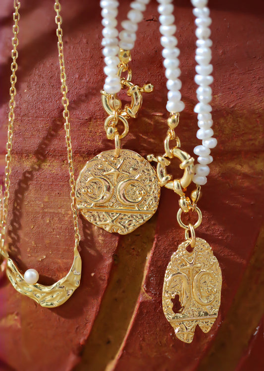 Pearl Sailor's Gold Coin Necklace