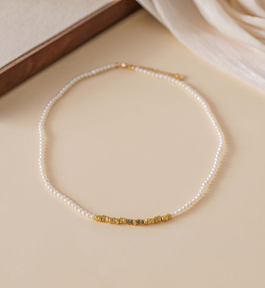 Golden Nuggets Pearly Necklace