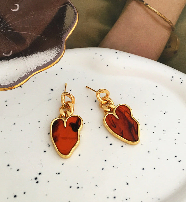 Amber Heart Earrings