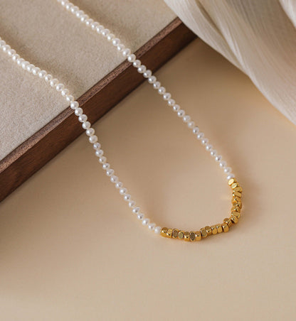 Golden Nuggets Pearly Necklace
