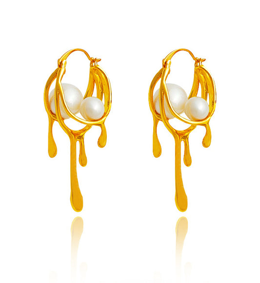 Melt Gold Pearls Big Hoops