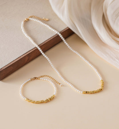 Golden Nuggets Pearly Necklace