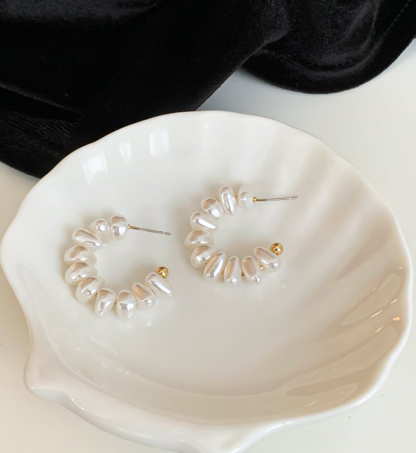 Medium Pearl Hoops