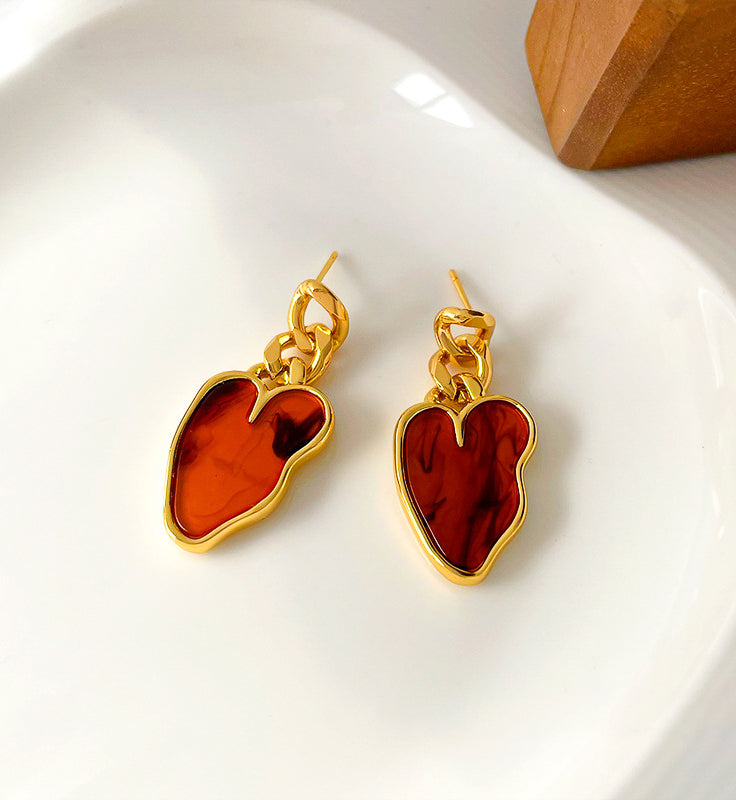 Amber Heart Earrings